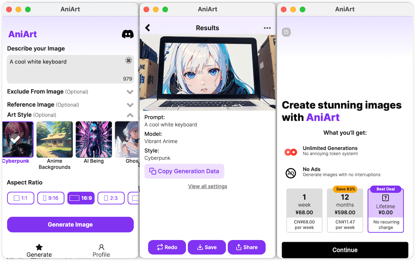 [iOS]Anime AI Art Generator: AniArt限免，AI生成高质量动漫图像